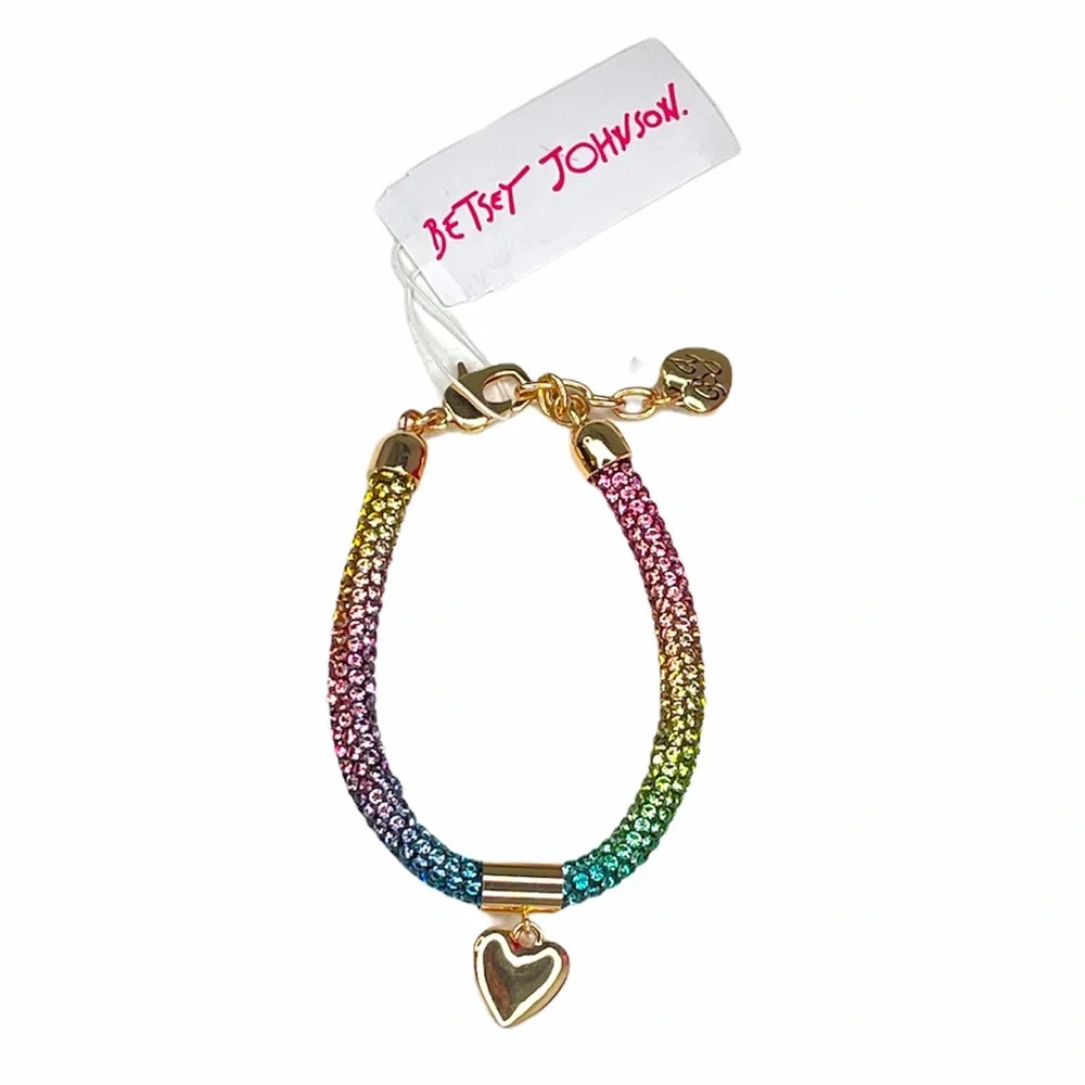Betsey Johnson Rhinestone and Heart Bracelet, Gold